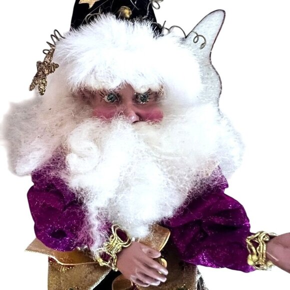 Mark Roberts Fairy Wizard Elf Santa Figurine Decor Purple/Gold Velvet Stars Bell - Picture 3 of 8